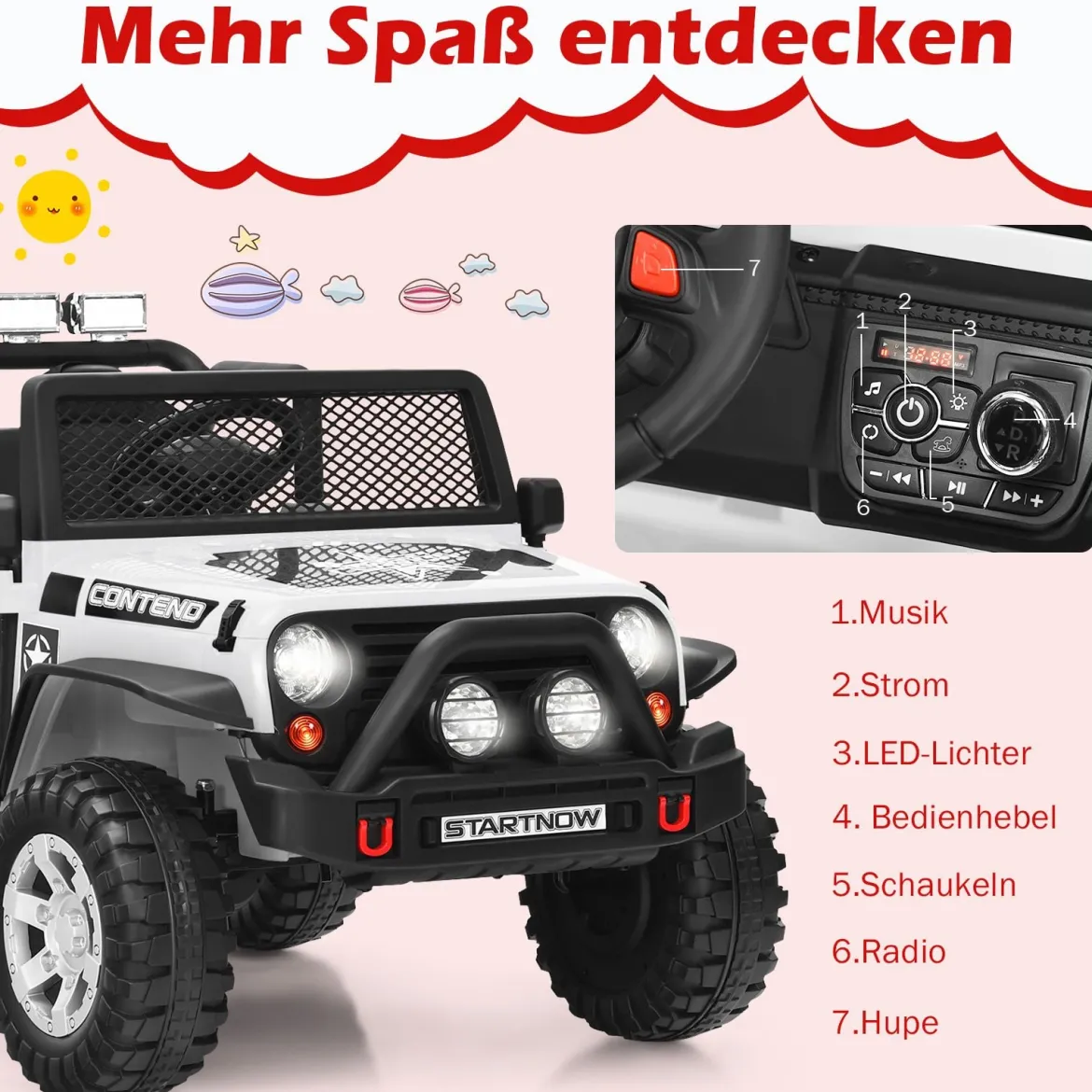 12V Kinder Elektroauto mit Fernbedienung & Licht & Musik Elektrisches Kinderfahrzeug