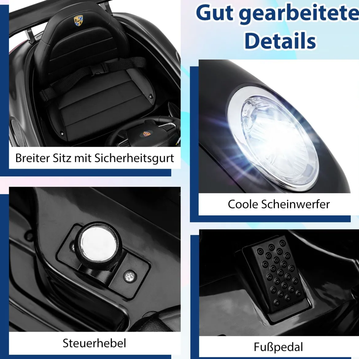 12V Kinder Elektroauto mit Fernbedienung & Soft-Start Lizenzierter Porsche Elektrofahrzeug Schwarz