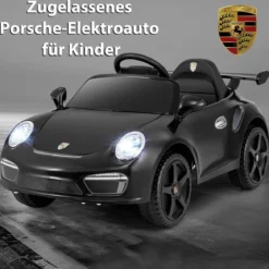 12V Kinder Elektroauto mit Fernbedienung & Soft-Start Lizenzierter Porsche Elektrofahrzeug Schwarz