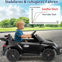 12V Kinder Elektroauto mit Fernbedienung & Soft-Start Lizenzierter Porsche Elektrofahrzeug Schwarz