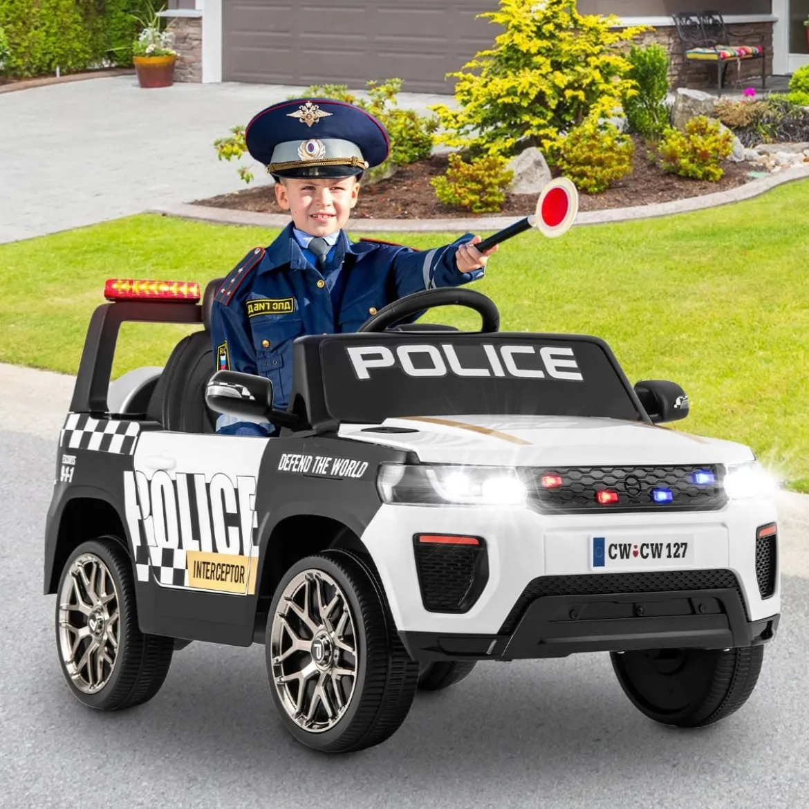 12V Kinder Elektroauto Polizei Elektrisches Kinderauto mit Fernbedienung Elektro Auto für Kinder ab 3 Jahren Weiß