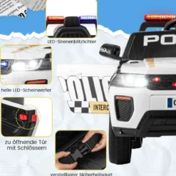 12V Kinder Elektroauto Polizei Elektrisches Kinderauto mit Fernbedienung Elektro Auto für Kinder ab 3 Jahren Weiß