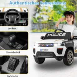 12V Kinder Elektroauto Polizei Elektrisches Kinderauto mit Fernbedienung Elektro Auto für Kinder ab 3 Jahren Weiß