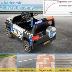 12V Kinder Elektroauto Polizei Elektrisches Kinderauto mit Fernbedienung Elektro Auto für Kinder ab 3 Jahren Weiß