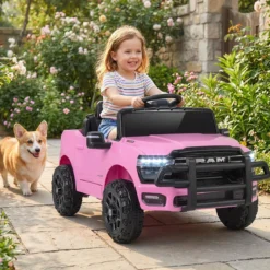 12V Kinder Elektroauto RAM 3500 mit 2 25W Motoren für Kinder ab 3 Jahren 3,1-5 km/h Rosa