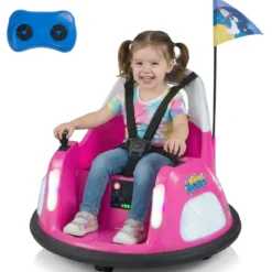 12V Kinder Elektro-Bumpercar batteriebetriebenes Fahrzeug mit blinkenden Lichtern Fernbedienung Rosa