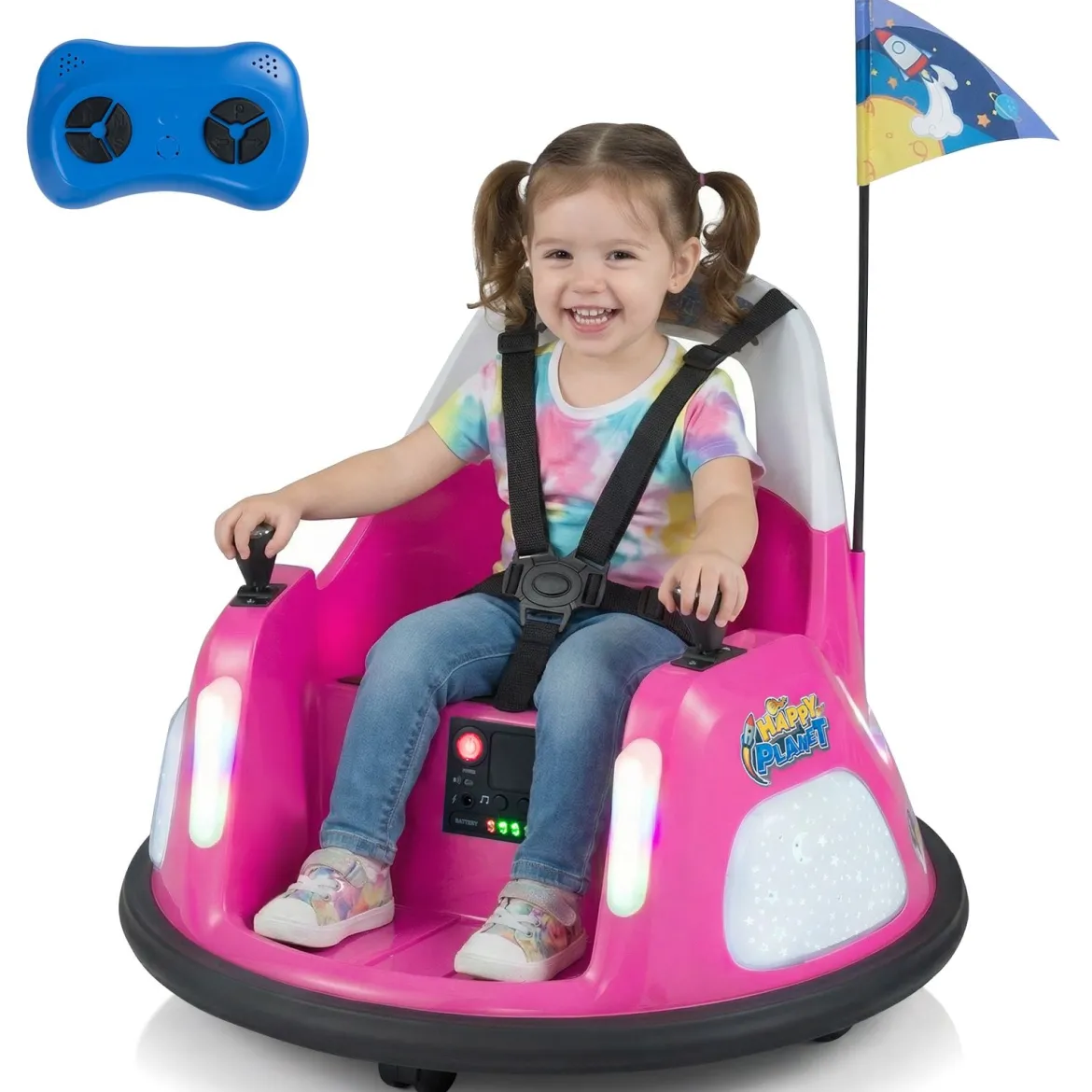 12V Kinder Elektro-Bumpercar batteriebetriebenes Fahrzeug mit blinkenden Lichtern Fernbedienung Rosa