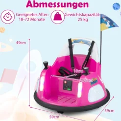 12V Kinder Elektro-Bumpercar batteriebetriebenes Fahrzeug mit blinkenden Lichtern Fernbedienung Rosa