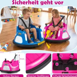 12V Kinder Elektro-Bumpercar batteriebetriebenes Fahrzeug mit blinkenden Lichtern Fernbedienung Rosa