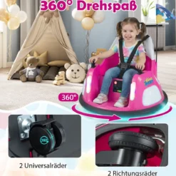 12V Kinder Elektro-Bumpercar batteriebetriebenes Fahrzeug mit blinkenden Lichtern Fernbedienung Rosa
