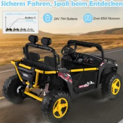 24V Kinder Elektrofahrzeug 2-Sitzer Elektroauto mit Hupe Musik & Licht Kinderfahrzeug mit Fernbedienung Schwarz