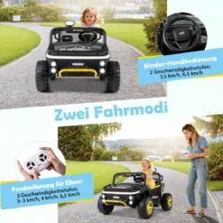 24V Kinder Elektrofahrzeug 2-Sitzer Elektroauto mit Hupe Musik & Licht Kinderfahrzeug mit Fernbedienung Schwarz