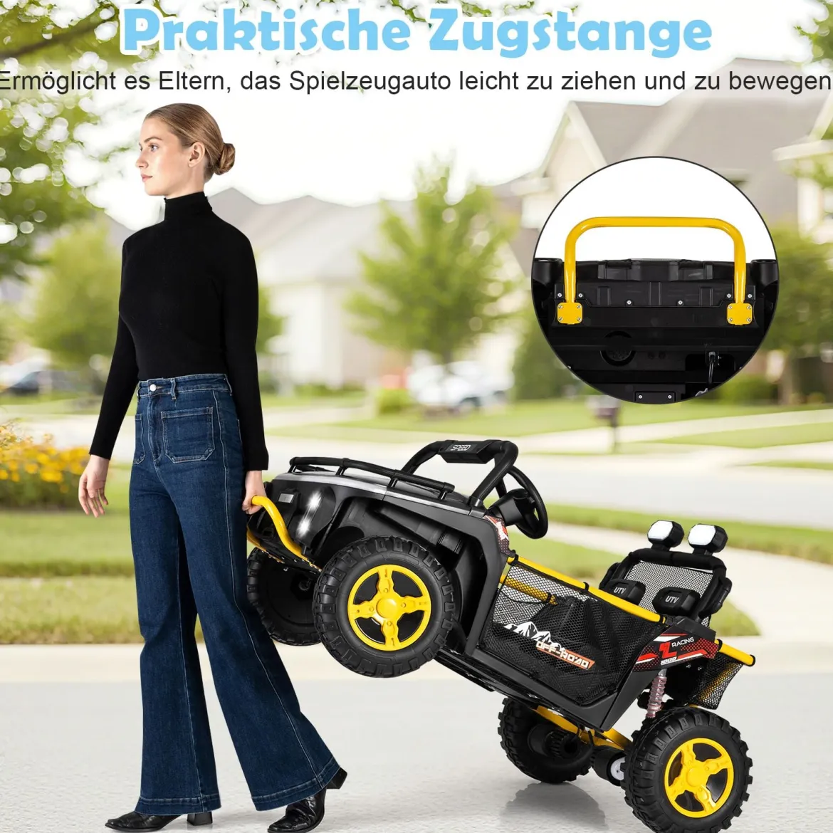 24V Kinder Elektrofahrzeug 2-Sitzer Elektroauto mit Hupe Musik & Licht Kinderfahrzeug mit Fernbedienung Schwarz