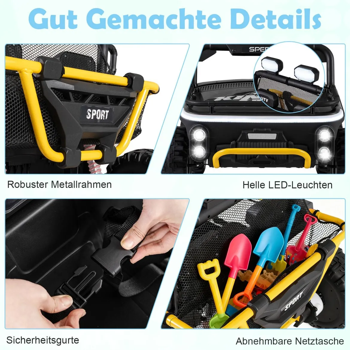 24V Kinder Elektrofahrzeug 2-Sitzer Elektroauto mit Hupe Musik & Licht Kinderfahrzeug mit Fernbedienung Schwarz