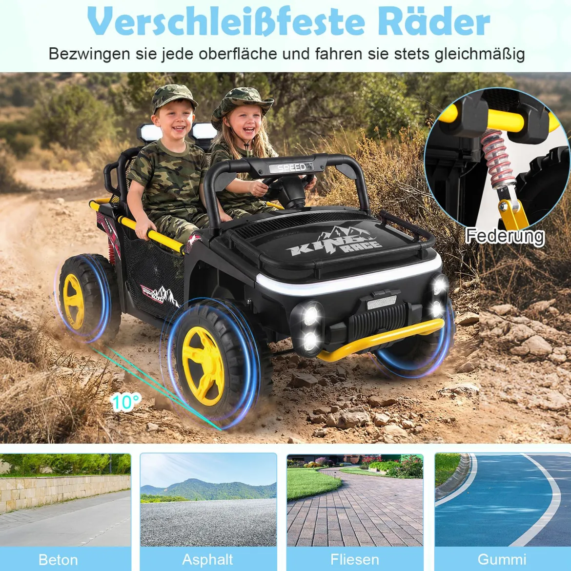 24V Kinder Elektrofahrzeug 2-Sitzer Elektroauto mit Hupe Musik & Licht Kinderfahrzeug mit Fernbedienung Schwarz