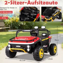 24V Kinder Elektrofahrzeug 2-Sitzer Elektroauto mit Hupe Musik & Licht Kinderfahrzeug mit Fernbedienung Rot