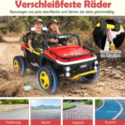 24V Kinder Elektrofahrzeug 2-Sitzer Elektroauto mit Hupe Musik & Licht Kinderfahrzeug mit Fernbedienung Rot