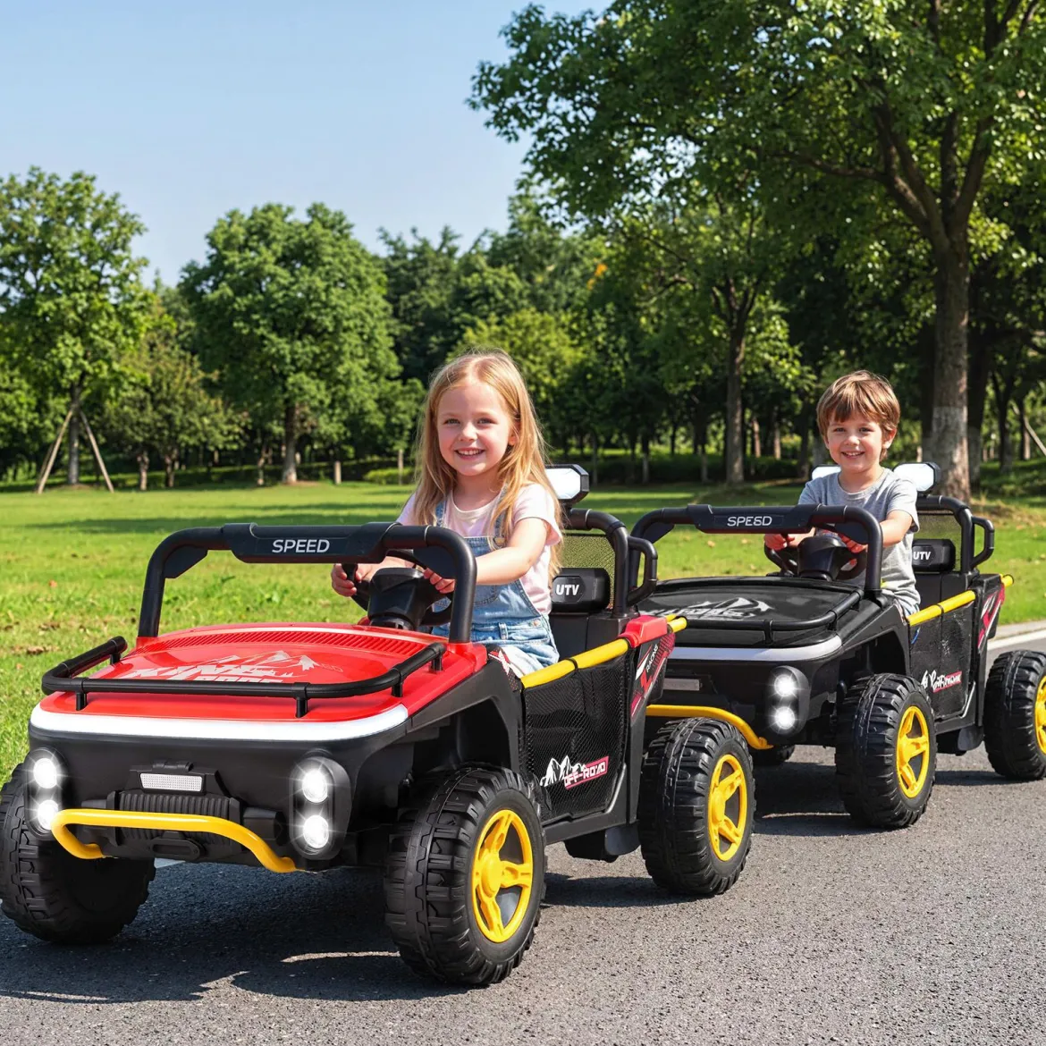 24V Kinder Elektrofahrzeug 2-Sitzer Elektroauto mit Hupe Musik & Licht Kinderfahrzeug mit Fernbedienung Rot