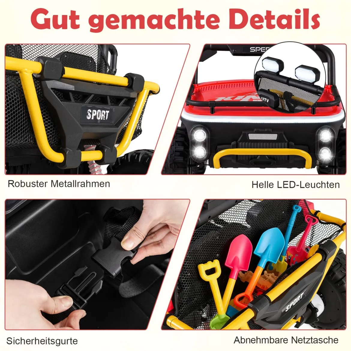 24V Kinder Elektrofahrzeug 2-Sitzer Elektroauto mit Hupe Musik & Licht Kinderfahrzeug mit Fernbedienung Rot