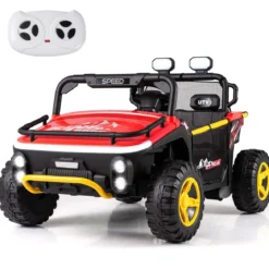 24V Kinder Elektrofahrzeug 2-Sitzer Elektroauto mit Hupe Musik & Licht Kinderfahrzeug mit Fernbedienung Rot