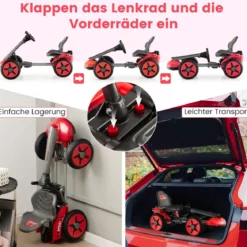 12V Kinder Elektro Gokart mit LED & 2-fach Verstellbarem Lenkrad & SitzLichter Rot