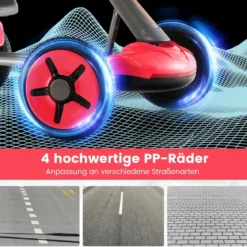 12V Kinder Elektro Gokart mit LED & 2-fach Verstellbarem Lenkrad & SitzLichter Rot