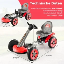 12V Kinder Elektro Gokart mit LED & 2-fach Verstellbarem Lenkrad & SitzLichter Rot