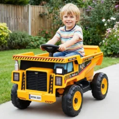 24V Kinder Elektro-Kippwagen 4-Rad Baumaschine mit Kippmulde Schaufel Fernbedienung Gelb