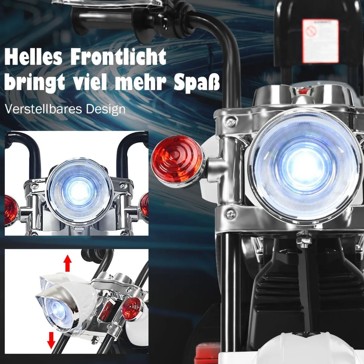 6V Kinder Elektro Motorrad mit Verstellbaren Scheinwerfer & Sound Dreirad Elektromotorrad