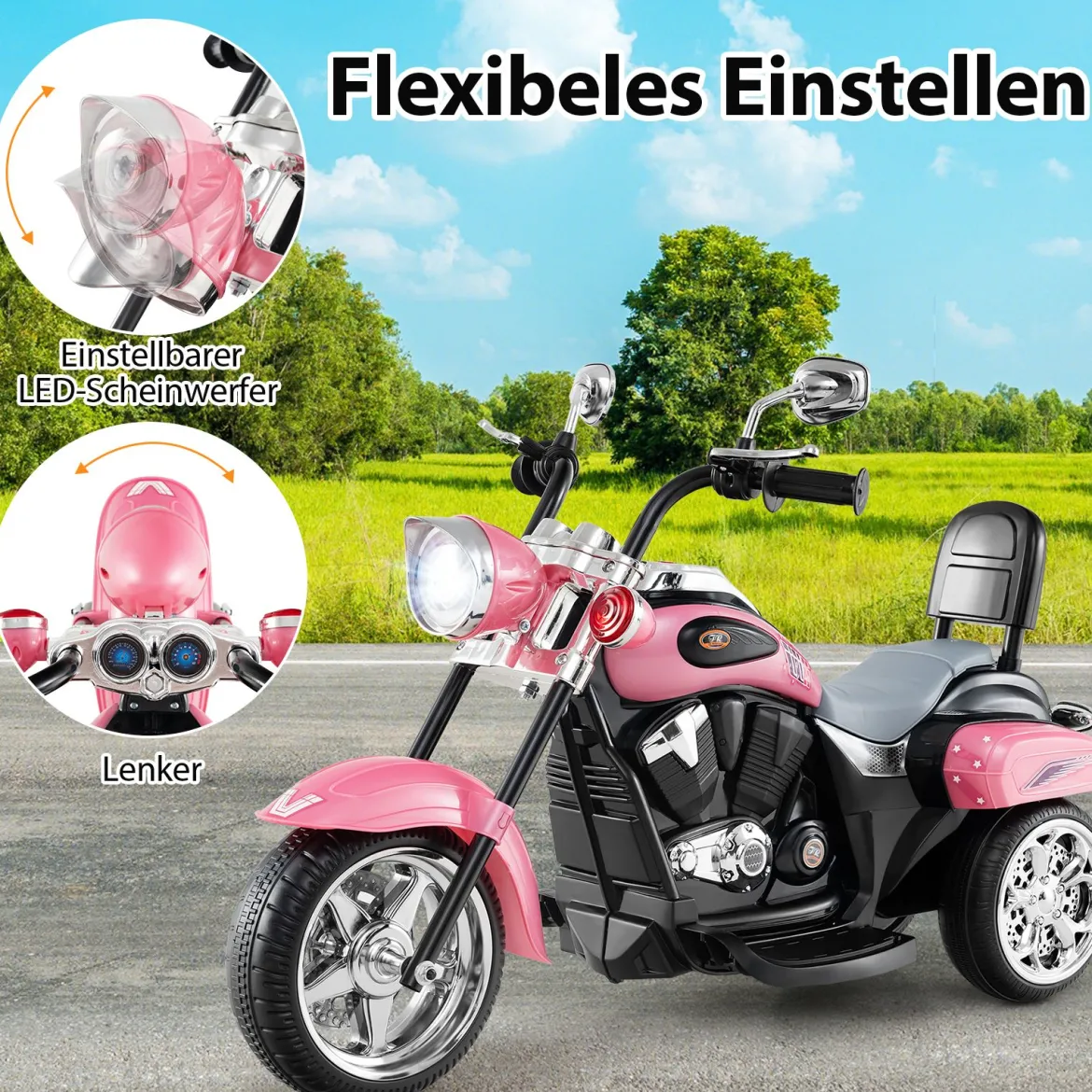 6V Kinder Elektro Motorrad mit Verstellbaren Scheinwerfer & Sound Dreirad Elektromotorrad