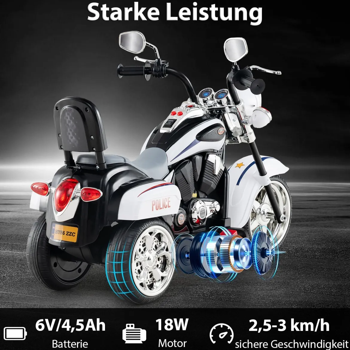6V Kinder Elektro Motorrad mit Verstellbaren Scheinwerfer & Sound Dreirad Elektromotorrad
