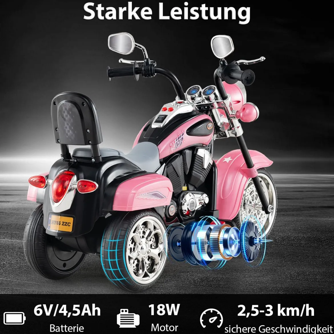 6V Kinder Elektro Motorrad mit Verstellbaren Scheinwerfer & Sound Dreirad Elektromotorrad