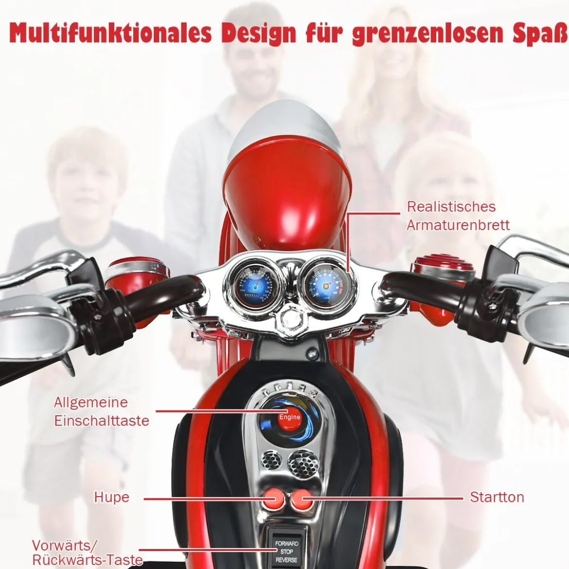 6V Kinder Elektro Motorrad mit Verstellbaren Scheinwerfer & Sound Dreirad Elektromotorrad
