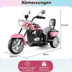 6V Kinder Elektro Motorrad mit Verstellbaren Scheinwerfer & Sound Dreirad Elektromotorrad