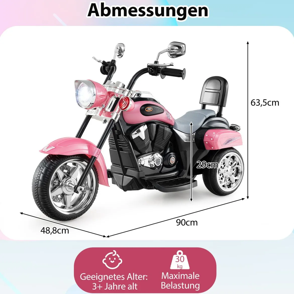 6V Kinder Elektro Motorrad mit Verstellbaren Scheinwerfer & Sound Dreirad Elektromotorrad