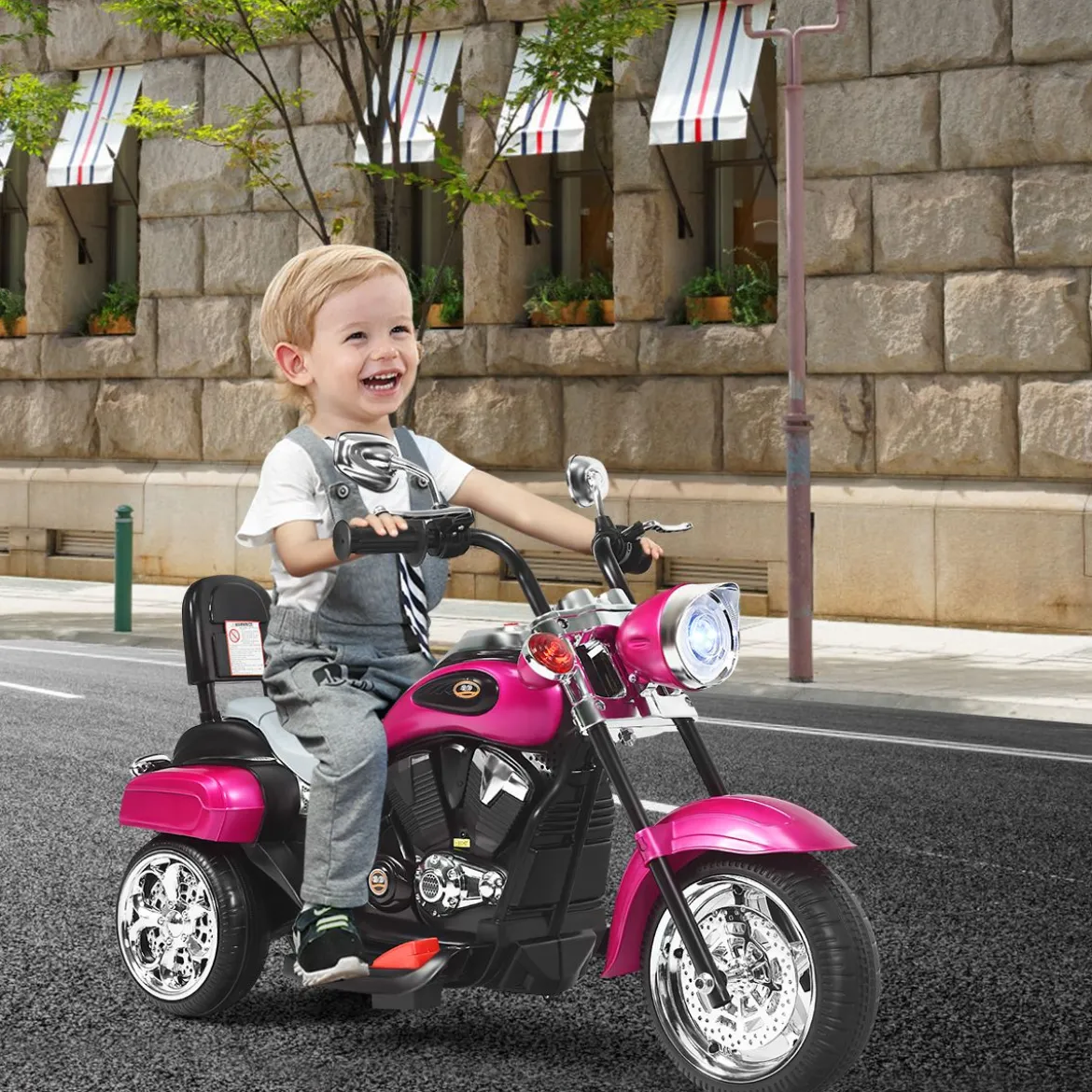 6V Kinder Elektro Motorrad mit Verstellbaren Scheinwerfer & Sound Dreirad Elektromotorrad