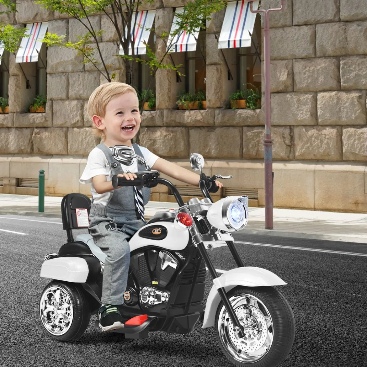 6V Kinder Elektro Motorrad mit Verstellbaren Scheinwerfer & Sound Dreirad Elektromotorrad