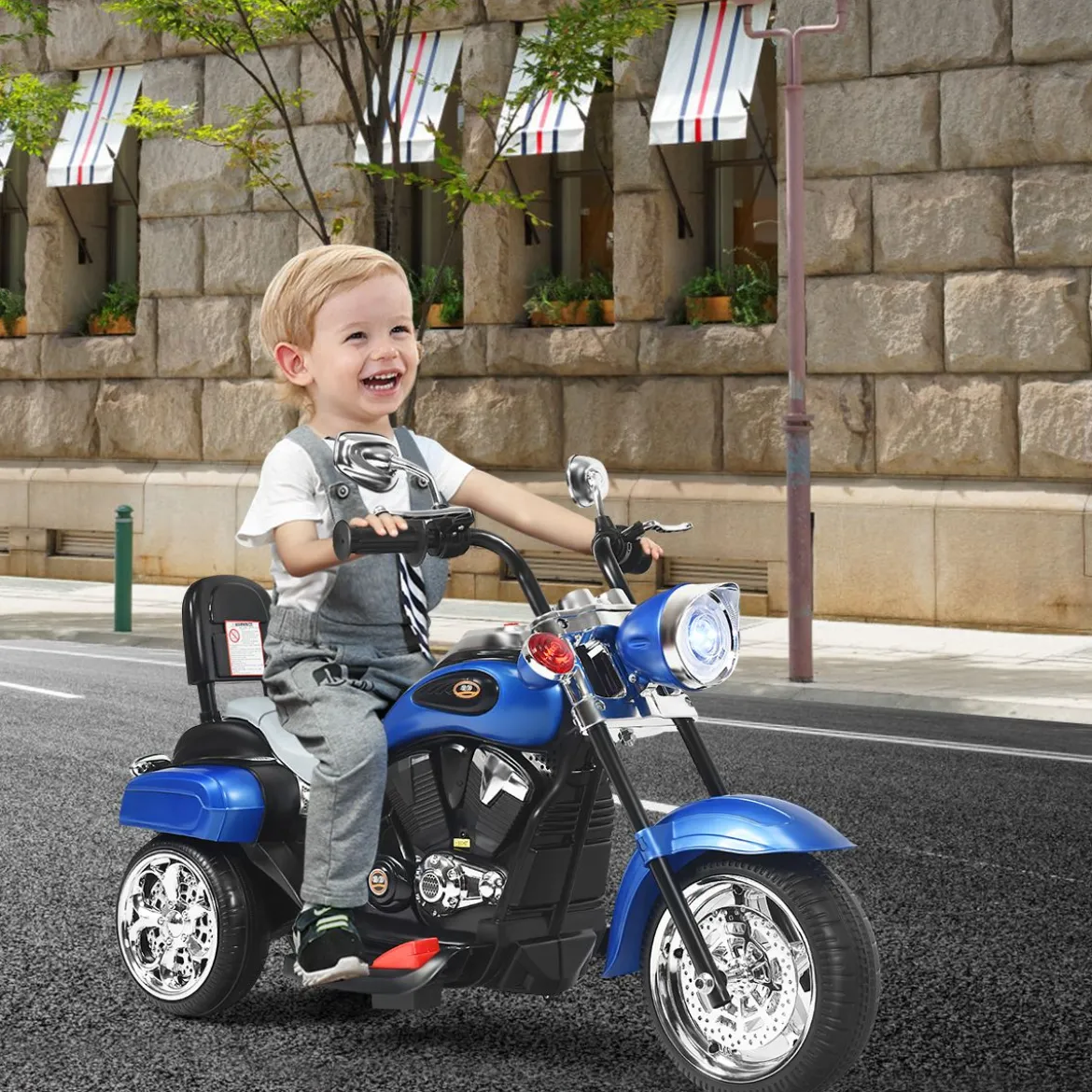6V Kinder Elektro Motorrad mit Verstellbaren Scheinwerfer & Sound Dreirad Elektromotorrad