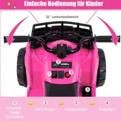 6V Kinder Elektro Quad mit Vorwärts- & Rückwärtsfunktion Kinderquad Elektroauto ATV Rosa