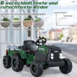 24V Kinder Elektro-Traktor mit Anhänger elektrisches Fahrzeug mit abnehmbarem Anhänger Fernbedienung Dunkelgrün