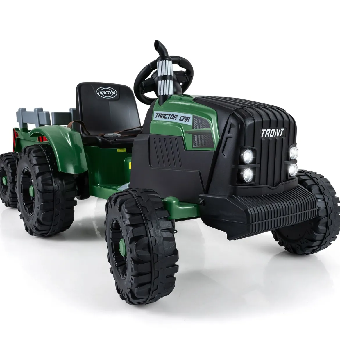 24V Kinder Elektro-Traktor mit Anhänger elektrisches Fahrzeug mit abnehmbarem Anhänger Fernbedienung Dunkelgrün