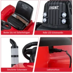 24V Kinder Elektro-Traktor mit Anhänger elektrisches Fahrzeug mit abnehmbarem Anhänger Fernbedienung Rot