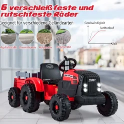 24V Kinder Elektro-Traktor mit Anhänger elektrisches Fahrzeug mit abnehmbarem Anhänger Fernbedienung Rot