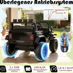 24 V Kinderfahrzeug elektrisches Kinderauto mit Fernbedienung Musik Hupe LED-Scheinwerfer Weiß/Schwarz/Rosa