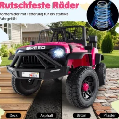 24 V Kinderfahrzeug elektrisches Kinderauto mit Fernbedienung Musik Hupe LED-Scheinwerfer Weiß/Schwarz/Rosa