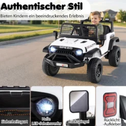 24 V Kinderfahrzeug elektrisches Kinderauto mit Fernbedienung Musik Hupe LED-Scheinwerfer Weiß/Schwarz/Rosa