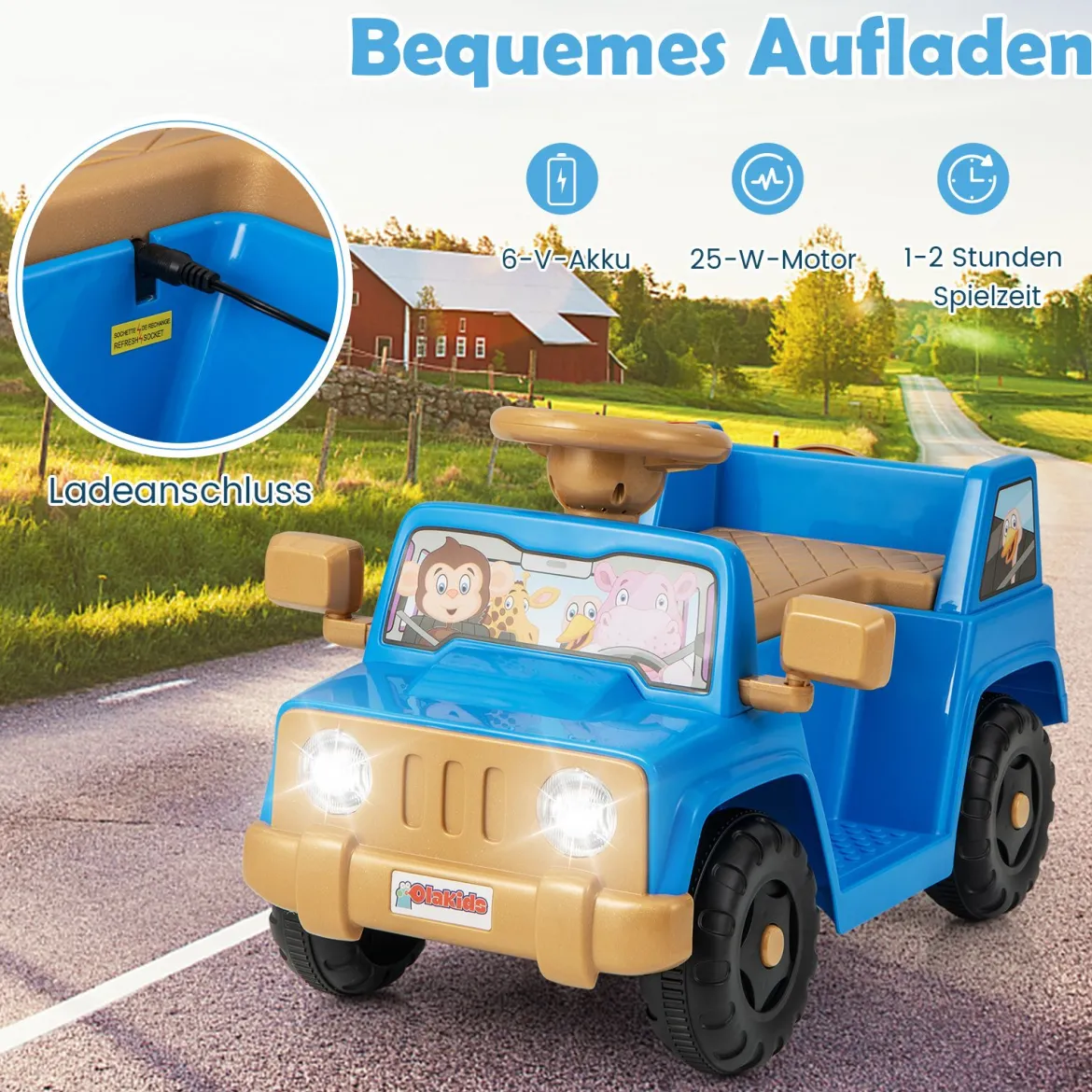 6V Kinderfahrzeug für Kleinkinder Spielauto mit Soundeffekten Ein-Knopf-Start Getränkehalter Aufbewahrungsfach Marineblau