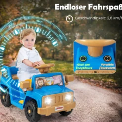 6V Kinderfahrzeug für Kleinkinder Spielauto mit Soundeffekten Ein-Knopf-Start Getränkehalter Aufbewahrungsfach Marineblau