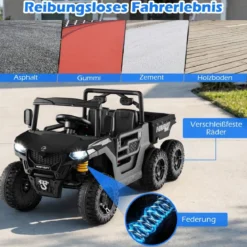 24V Kinderfahrzeug mit Elektrischem Kippbett & Fernbedienung & LED-Lichtern Kipplaster Schwarz
