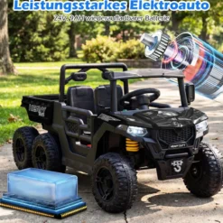 24V Kinderfahrzeug mit Elektrischem Kippbett & Fernbedienung & LED-Lichtern Kipplaster Schwarz